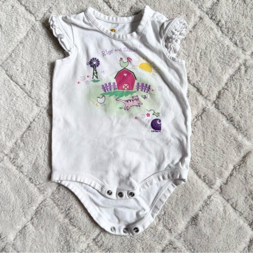 Carhartt | "Rise and Shine" Farm Short Sleeve Bodysuit | Size 6 Months - Picture 2 of 10